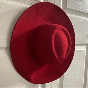 Wide brim red wool fedora hat